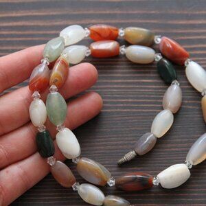 Chunky Natural Stone Bead Necklace with Barrel Clasp 23 Inches